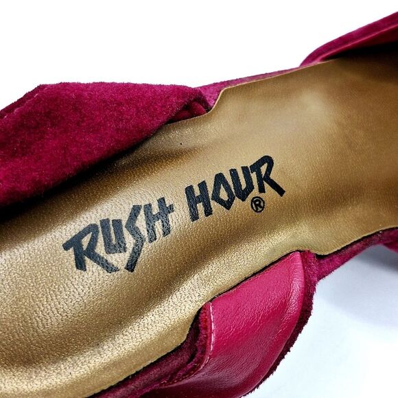 VTG Rush Hour Hot Pink Fuchsia Magenta Suede Strappy Slingback 3" Heels Sz 10 - Picture 7 of 8